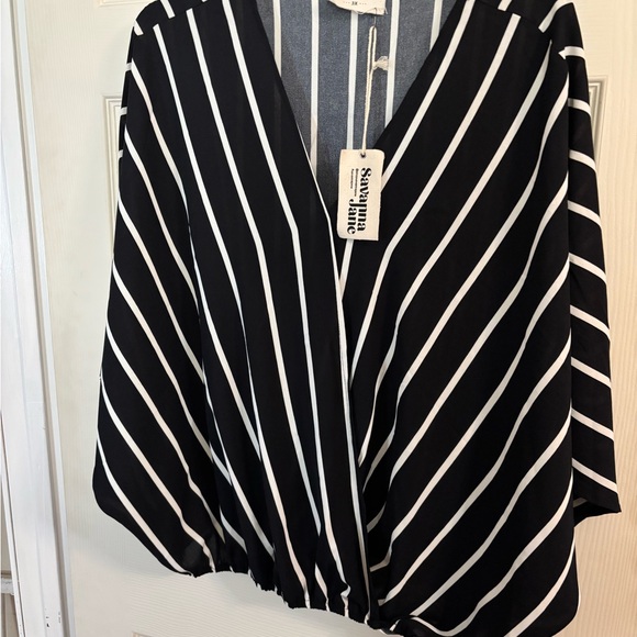 Savanna Jane Tops - Savanna Jane Black and White Striped Blouse